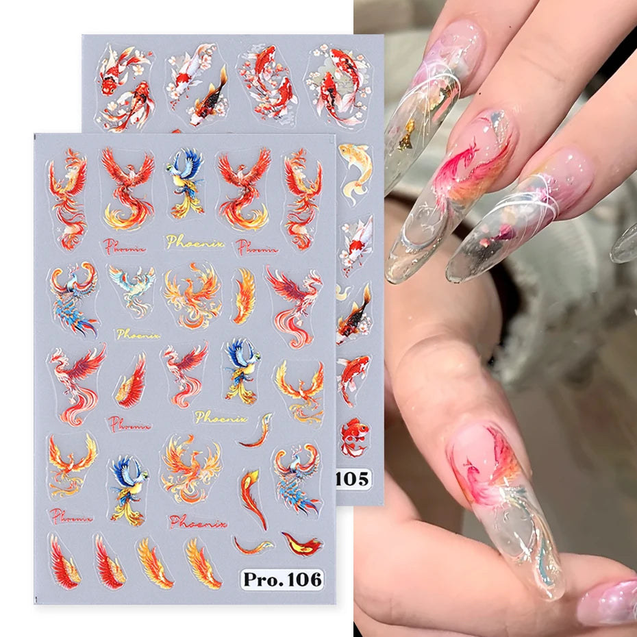 Fire Phoenix Dragon New Year Nail Sticker Decorative Tips Supplies