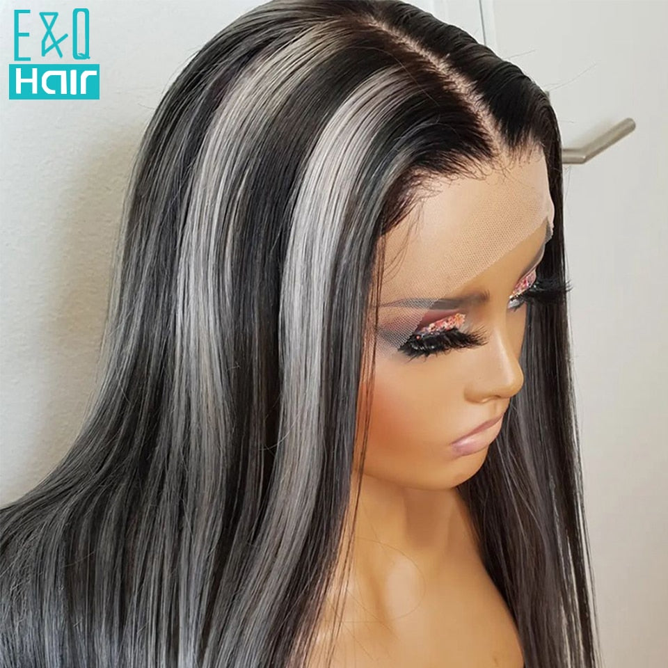 Oreo Grey Highlight Human Hair Wig Bob Wig Lace Front Wig