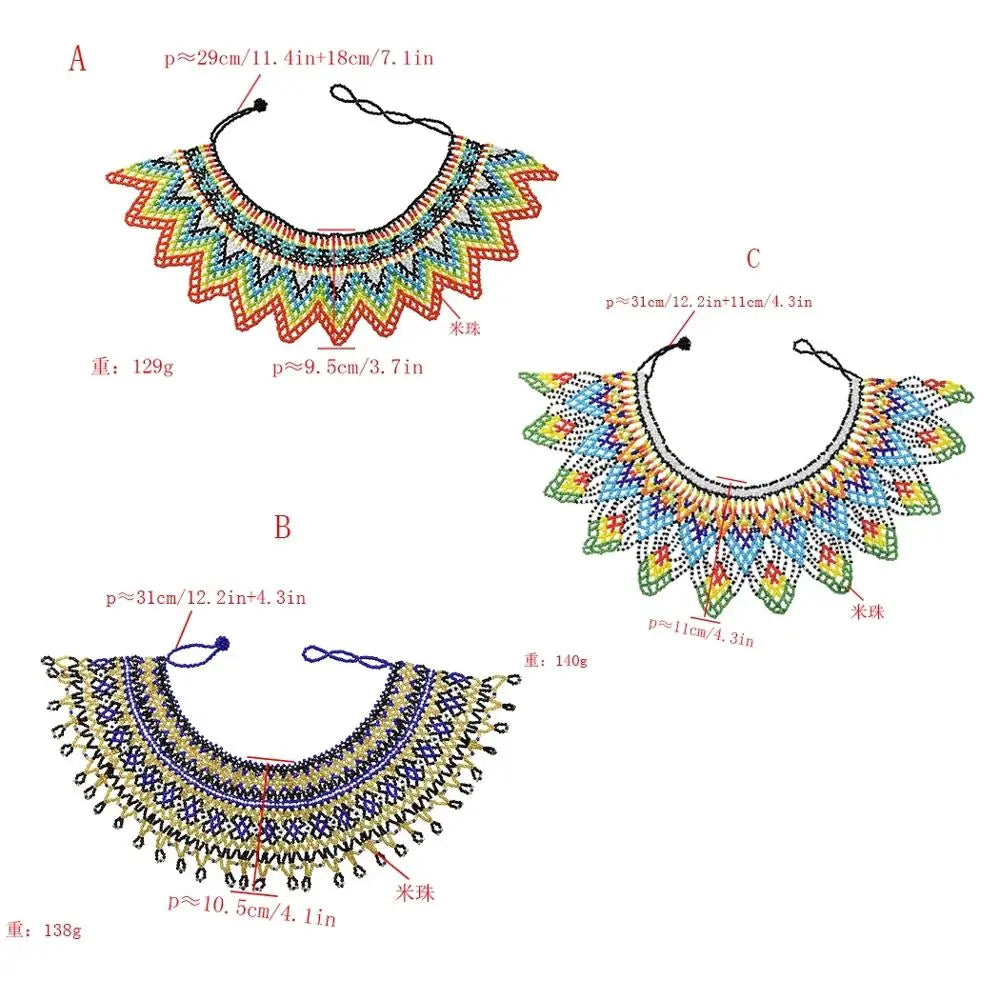 Classic African Ethnic Resin Bead Chunky Necklaces Boho Multilayer Mesh Bib Collar