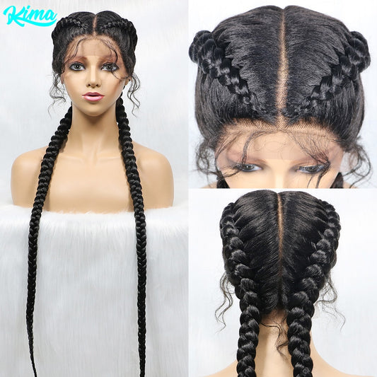 36-inch Long Lace Front Synthetic Braided Wigs - Front Dutch Twins Braids Wig With Baby Hair