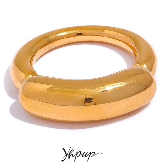 Yhpup Minimalist Gold Color Stainless Steel Cast Waterproof Fashion Ring