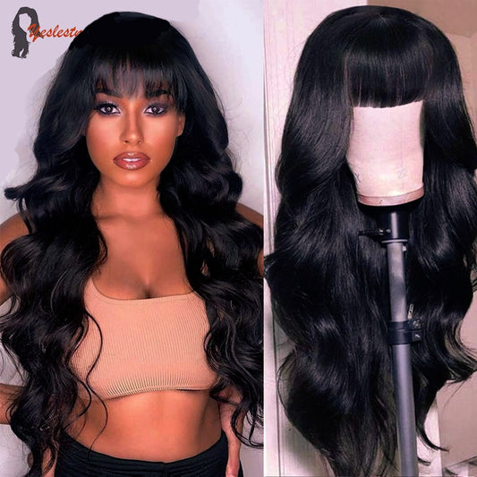 Body Wave Human Hair Wigs With Bangs with Remy Brazilian Human Hair