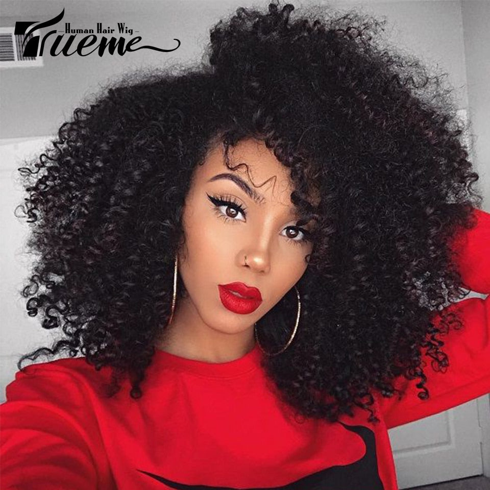 Trueme Afro Kinky Curly Lace Bob Wig - Pre-plucked Jerry Curly Human Hair