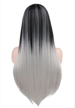 Wig 68cm long ladies straight hair black gray gradient color synthetic wig - your-beauty-matters