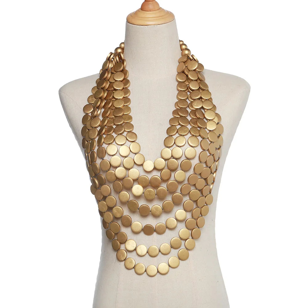 Europe and America Exaggerate Bohemia Wood Multi Layer Chain Necklace
