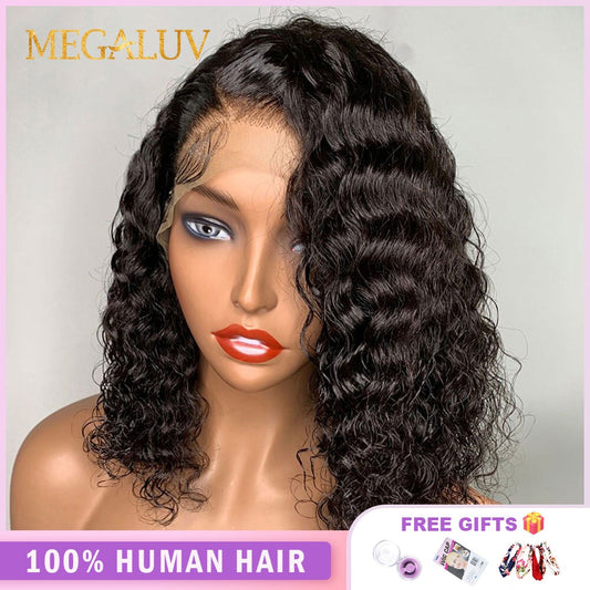 Deep Wave 13x4 Lace Front Human Hair Wigs With Baby Hair-14inches