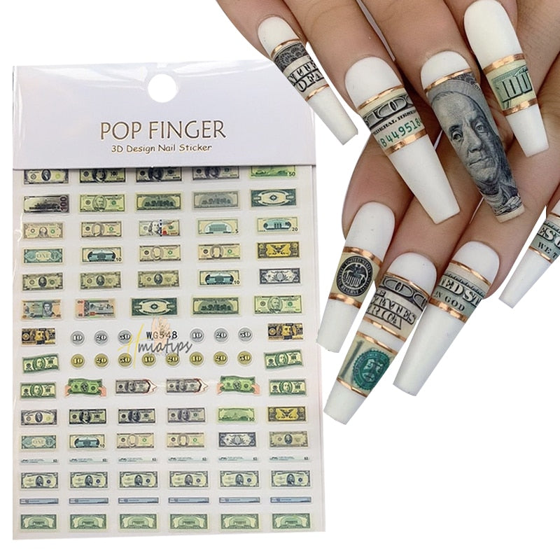 3d Money Dollar Sign Nail Art Stickers Decal