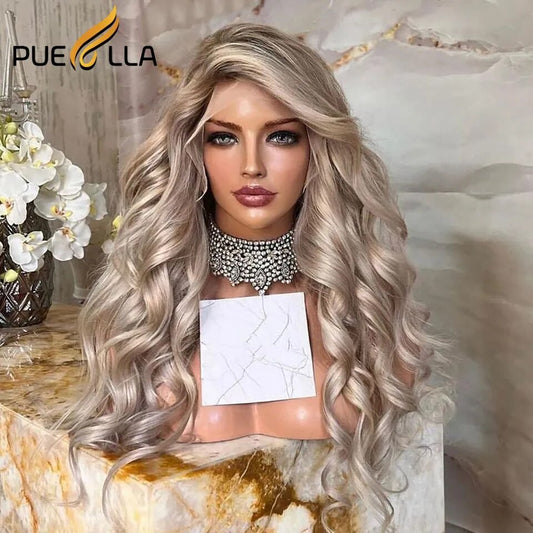 Ash Blonde Loose Deep Wave Human Hair Lace Frontal Wigs
