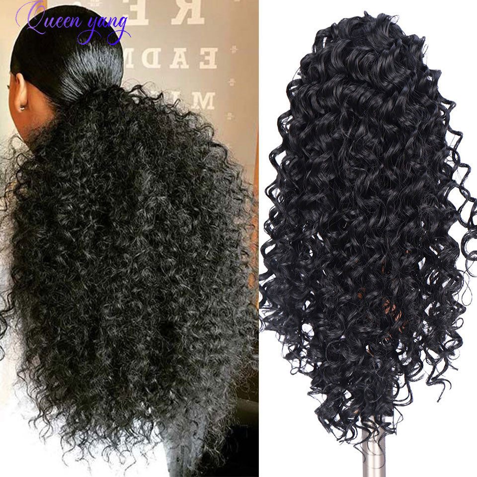 Queenyang Clip In Synthetic Short Curly Ponytail - Drawstring Ponytails Hairpiece Pony Tail