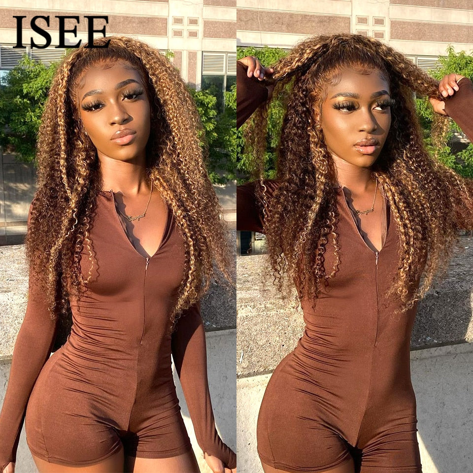 Wear Go Glueless Wig ISEE 4/27 Highlight Mongolian Kinky Curly 4x6 HD Lace Front Wig
