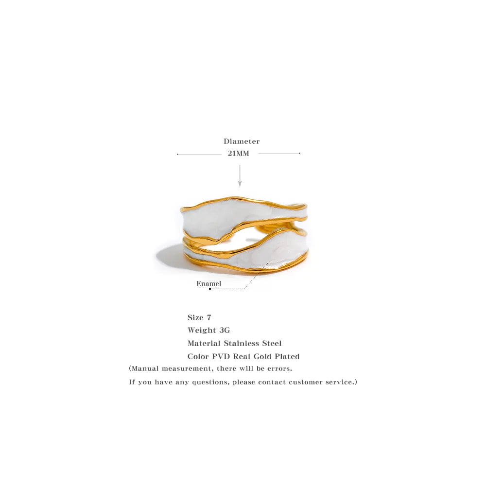Yhpup Fashion White Enamel Creative Irregular 316 Stainless Steel Open Ring