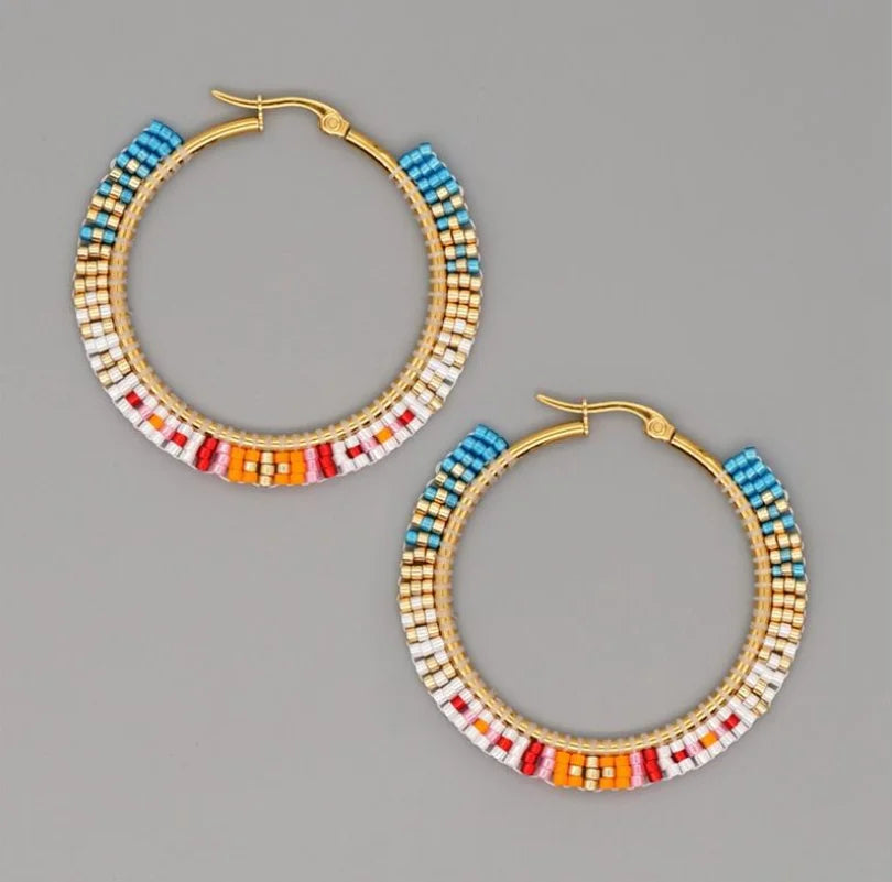 Big Circle Earrings- Hand woven Bohemian Jewelry