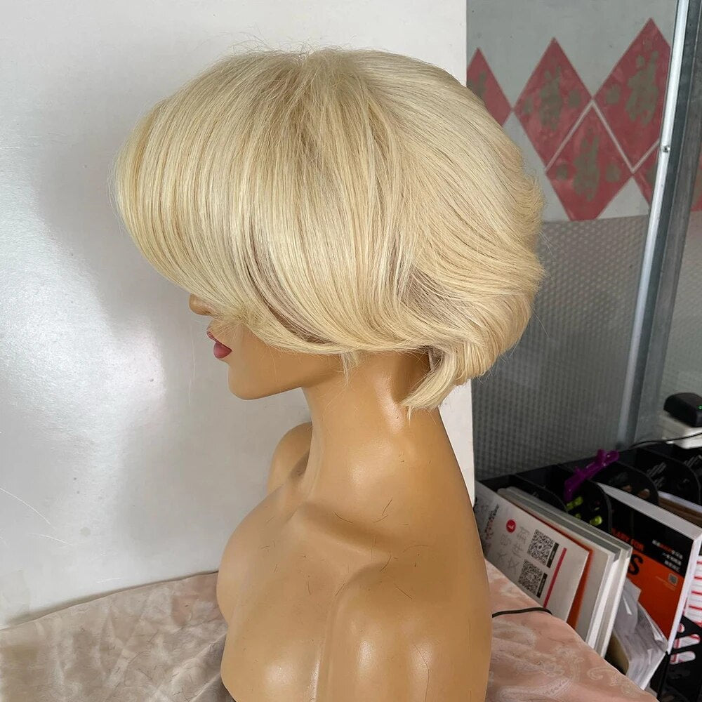 Blonde Short Bob Lace Front Peruvian Human Hair Wig-613 Colored