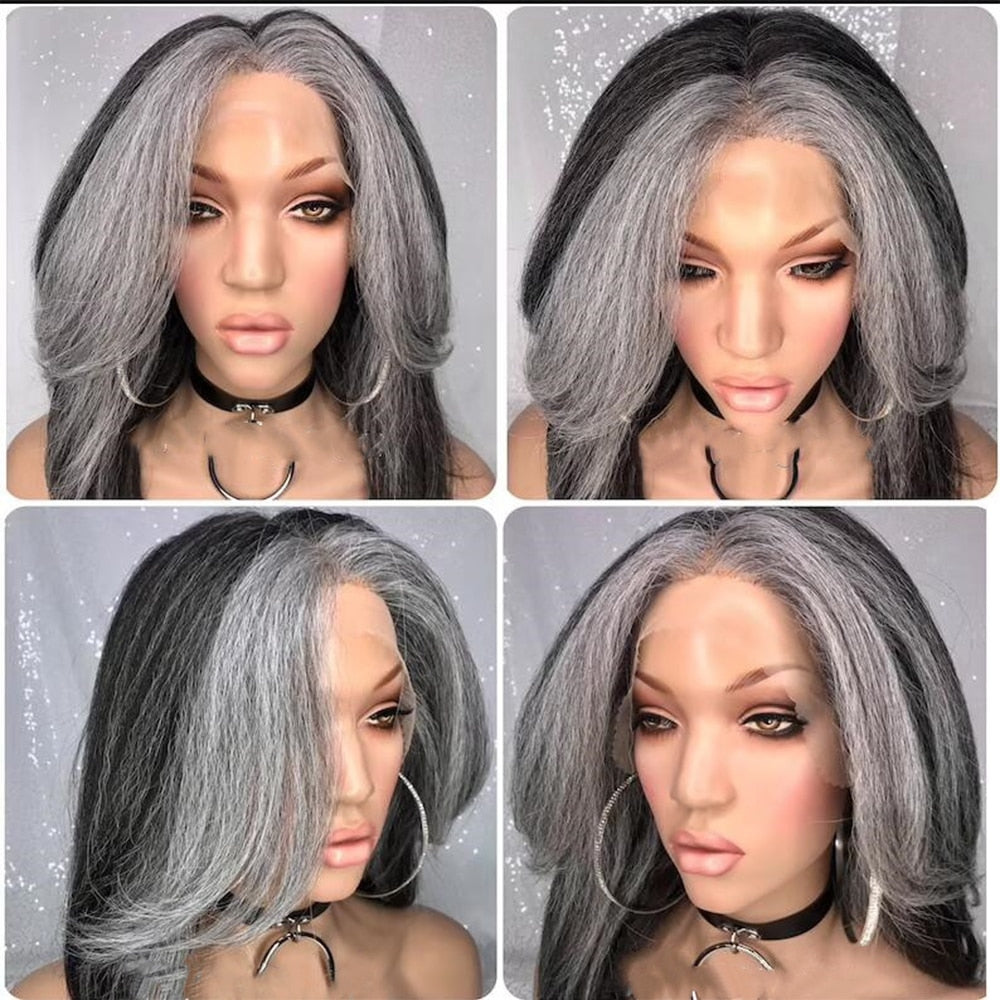 Gray Lace Wig Gray Bob Lace Front Human Hair With Highlights - Salt And Pepper Wig