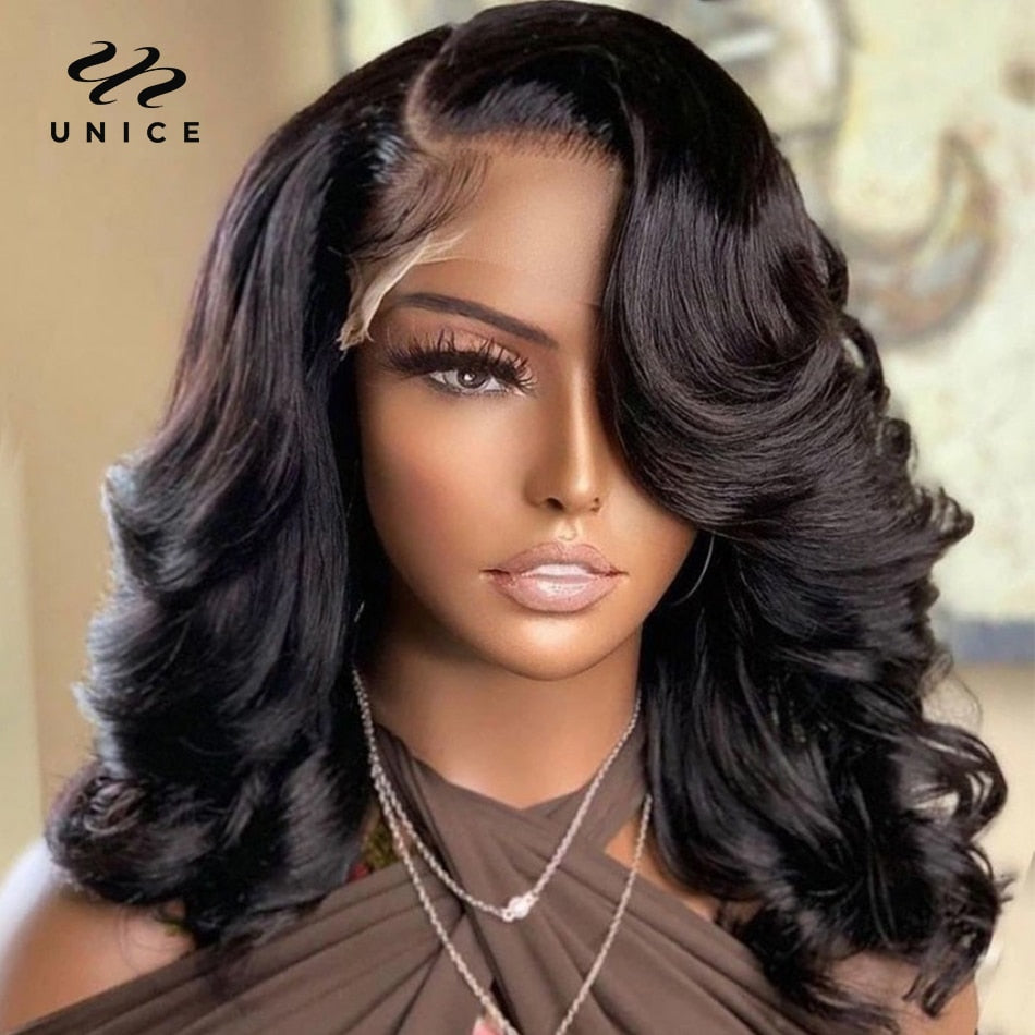 UNice Hair 13x4 Lace Frontal Wig Natural Wave Bob Wig 180% Density Side Part Brazilian Human Hair Wigs