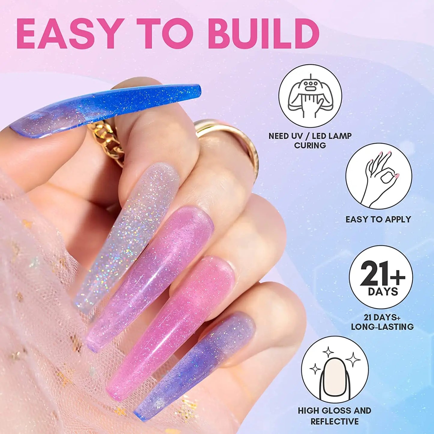 Makartt Jelly Glitter Poly Nail Gel Kit- Translucent Acrygel Nail Extension