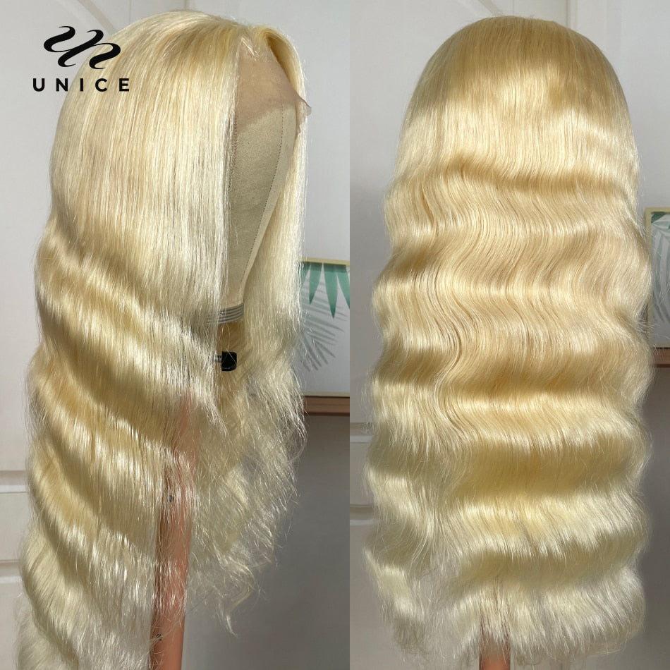 UNice Hair 613 Blonde Human Hair Color Lace frontal Wigs- Body Wave Transparent Frontal Wigs 180 Density
