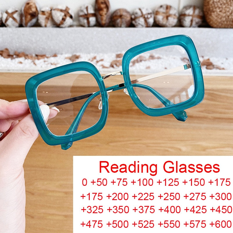 Clear Oversized Square Retro Reading Glasses