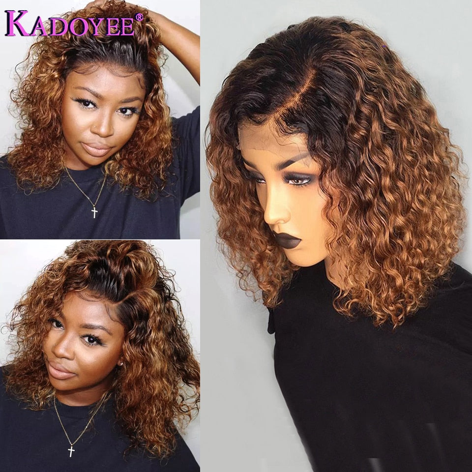Kadoyee Brazilian Highlight Curly Bob Wig Deep Wave Lace Front - your-beauty-matters