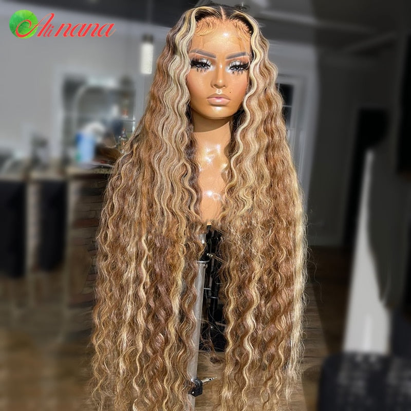 13x6 Lace Frontal Wigs Highlight Brown Deep Wave Transparent - your-beauty-matters