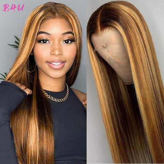 B4U Highlight Wig Human Hair Honey Blonde Transparent Lace - your-beauty-matters