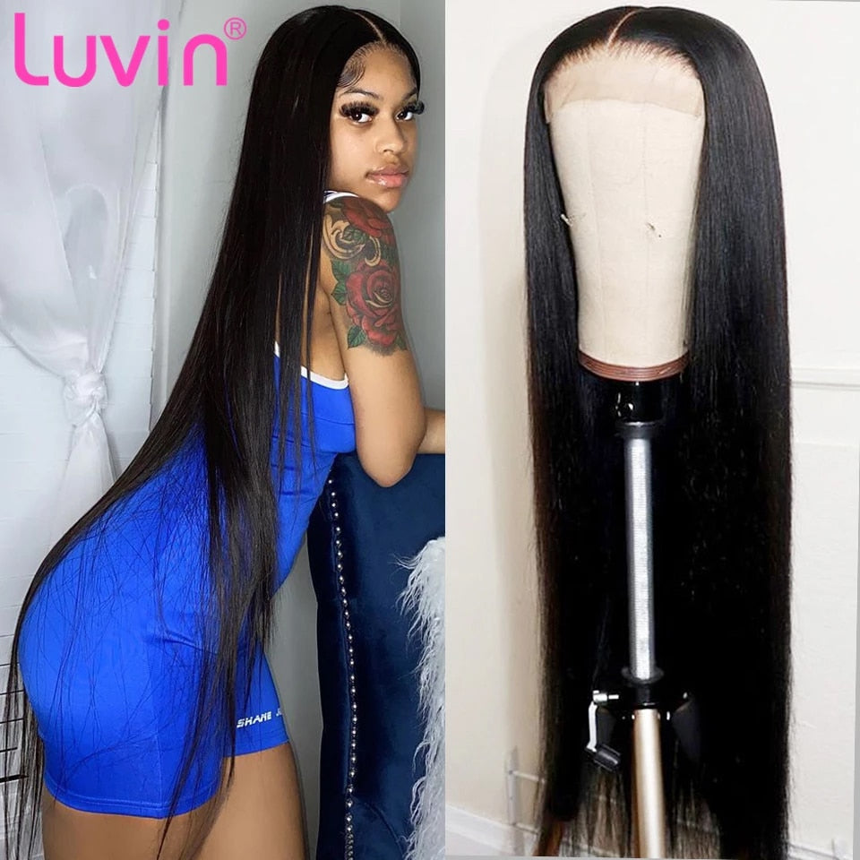 30 40Inch Brazilian Remy 250 Density 13x6 Bone Straight Transparent Lace Front Human Hair Wigs 4x4 Frontal Closure Wig For Women - your-beauty-matters