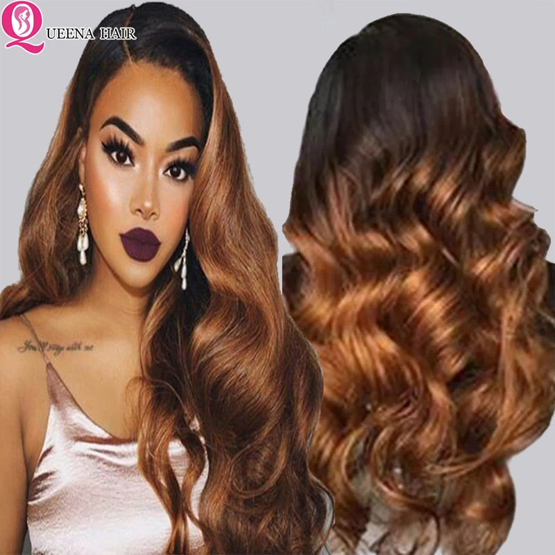 Queena Body Wave Lace Front Wig Brazilian Ombre Colored Human Hair Wigs - your-beauty-matters