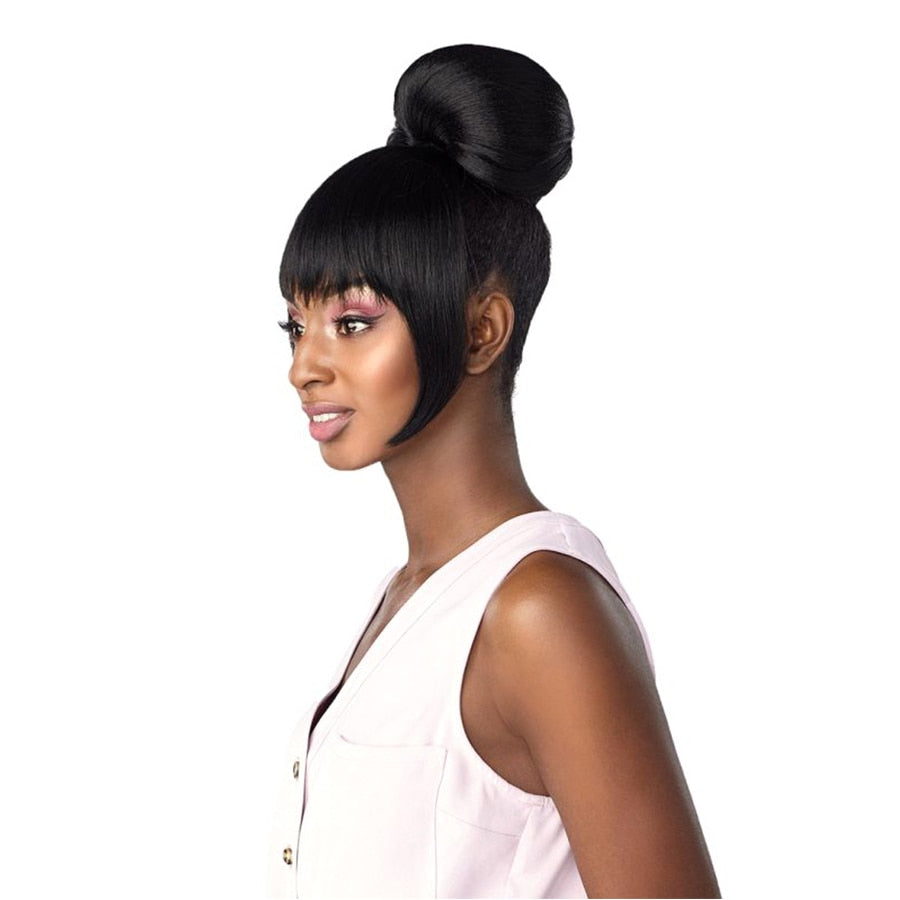 Ponytail Chignon Buns With Bangs