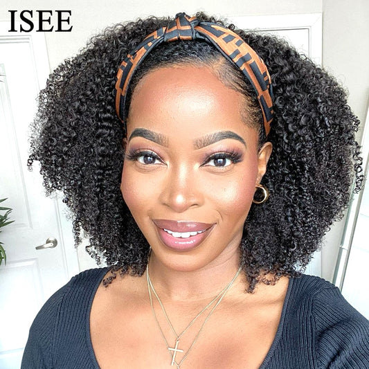 Isee Hair Short Bob Kinky Curly Headband Wig Glueless - Full Machine Wigs