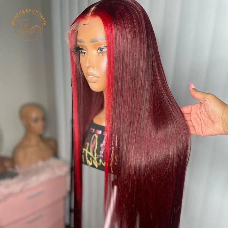 NeekoBeauty Highlight Ombre Straight Human Hair Transparent Lace Font Wigs