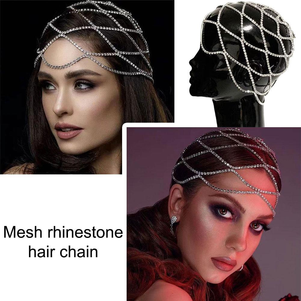 Hollow Rhinestone Mesh Headpiece Wedding Bridal Head Chain Jewelry