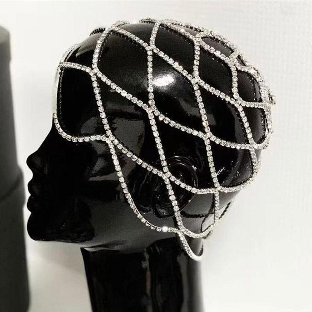 Hollow Rhinestone Mesh Headpiece Wedding Bridal Head Chain Jewelry