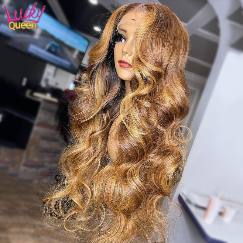 Lucky Queen Honey Blonde Body Wave Lace Front Wigs
