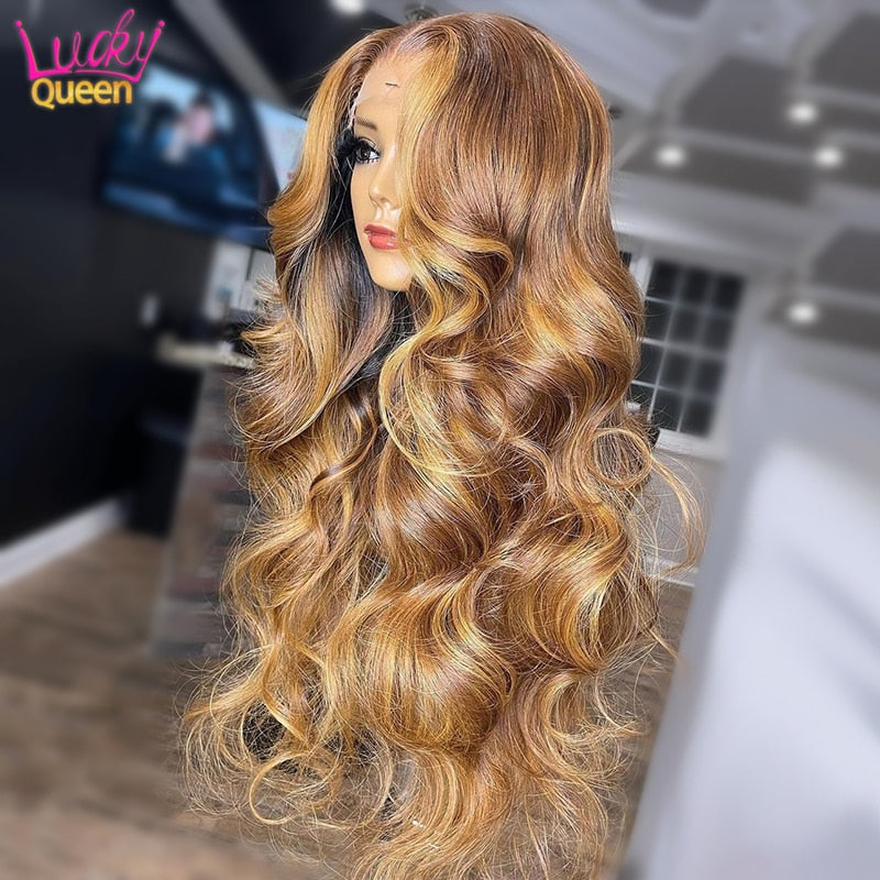 Lucky Queen Honey Blonde Body Wave Lace Front Wigs
