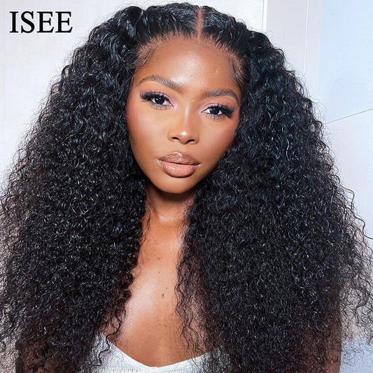 ISEE V Part Wig Mongolian Kinky Curly Human Hair Wigs