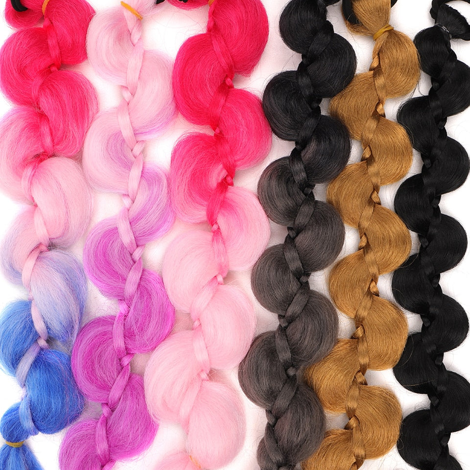 LUPU Synthetic Braiding Hair Extension - Colorful Heat Resistant Ponytail With Rubber Band Fiber Hair|