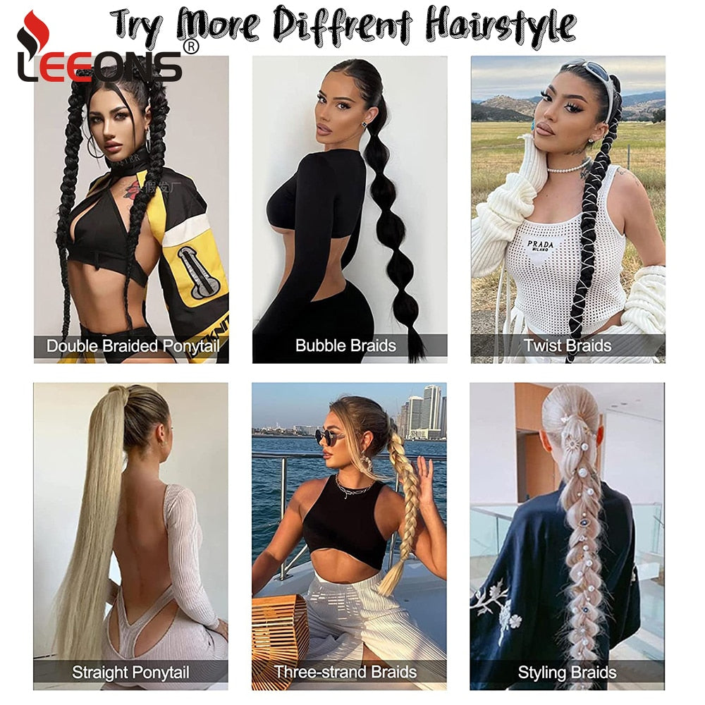 Long Synthetic Boxing Braids - Wrap Around Chignon Tail With Rubber Band