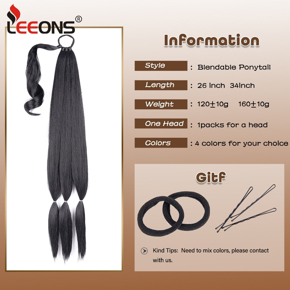 Long Synthetic Boxing Braids - Wrap Around Chignon Tail With Rubber Band