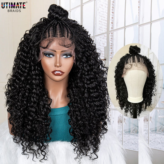 Synthetic Kinky Curly Wave Braided Wigs 13x4 Lace Frontal Afro Wigs