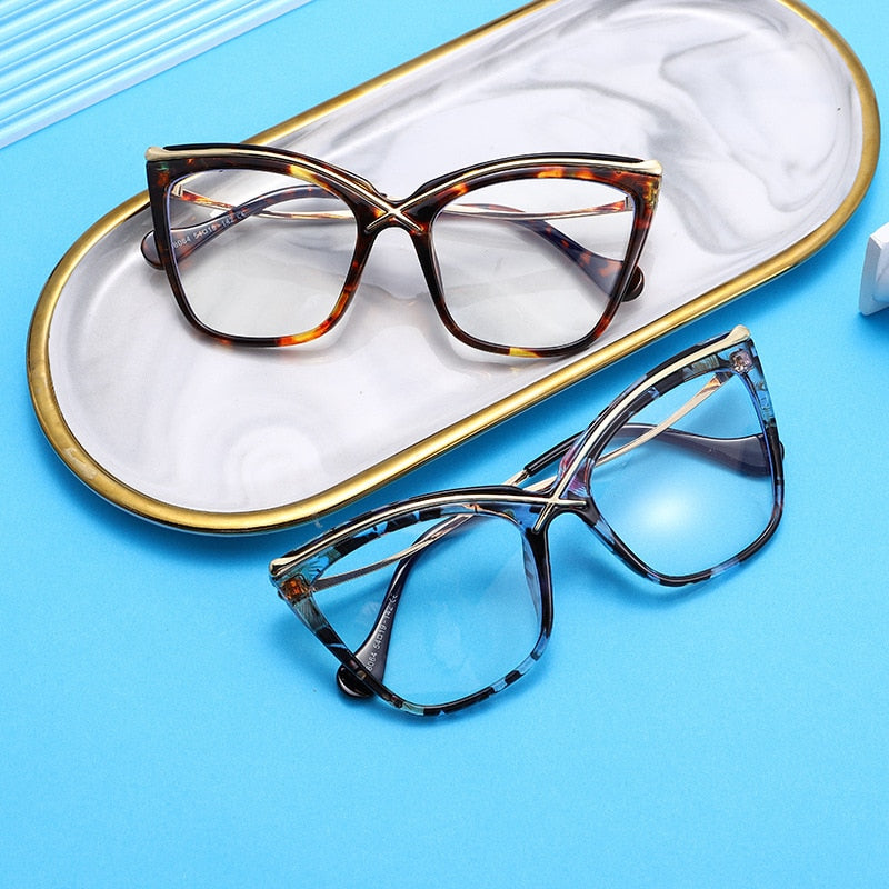 Fashion Retro Design Anti Blue Light Women Glasses with Metal Cat Eye Frame