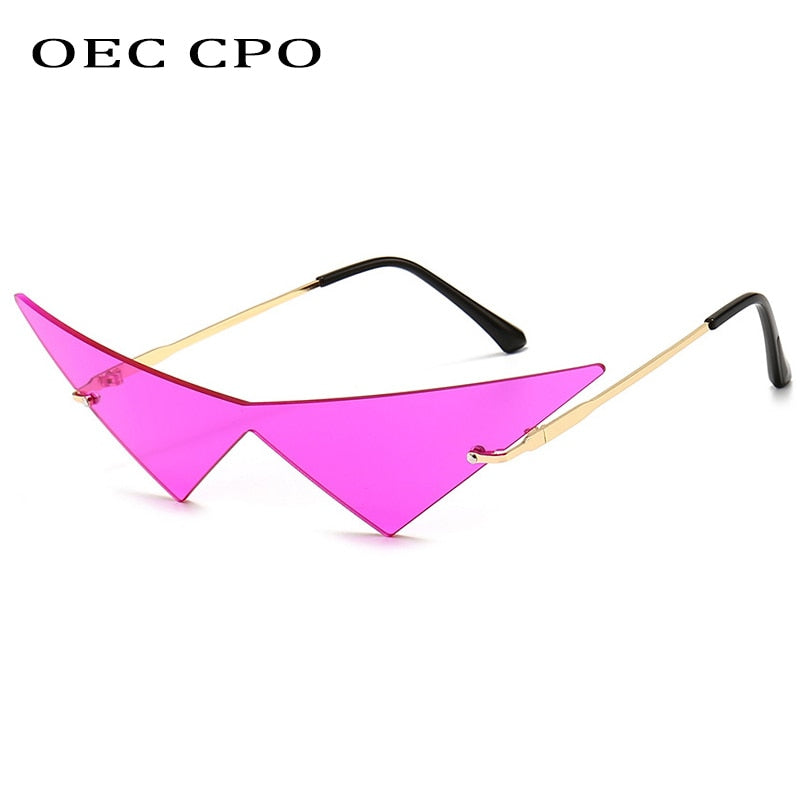 Oec Cpo Oversized Cat Eye Rimless Sunglasses--One Piece Lens Sunglasses