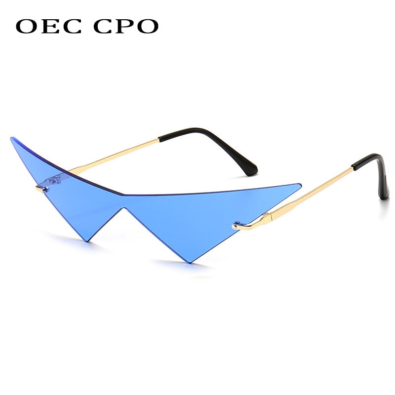 Oec Cpo Oversized Cat Eye Rimless Sunglasses--One Piece Lens Sunglasses