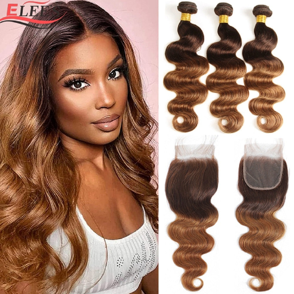 Ombre Body Wave Bundles With Closure - Hair Bundles With Lace Closures