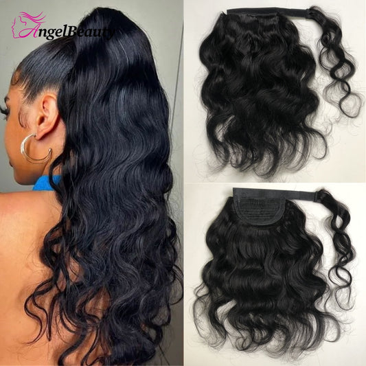 Ponytail Human Hair Wrap Around Body Wave Ponytail - Remy Hair