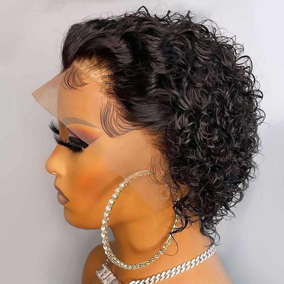 Transparent Lace Pixie Cut Wig Short Curly Human Hair Bob Wigs - your-beauty-matters