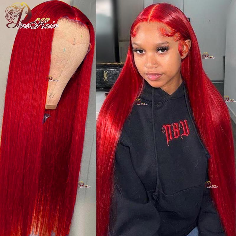 Pinshair Hot Red Straight 13x4/13x1 Lace Front Wig Brazilian - your-beauty-matters