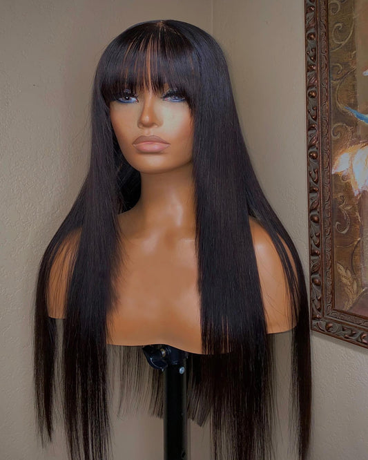 Straight Wig With Bangs Fringe Bob Human Hair Wig With Bangs For Women Brazilian Remy Hair Glueless Full Machine Made With Bangs - your-beauty-matters