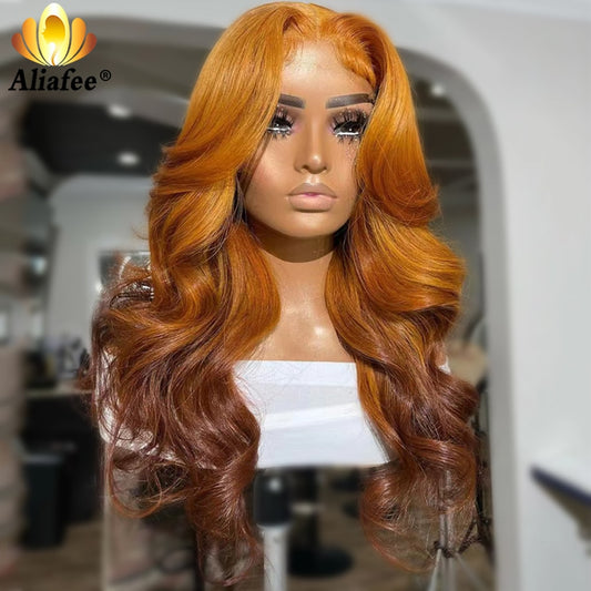 Aliafee 5x5 Lace Closure Wig 10A Body Wave Orange Brown Ombre Colored - your-beauty-matters