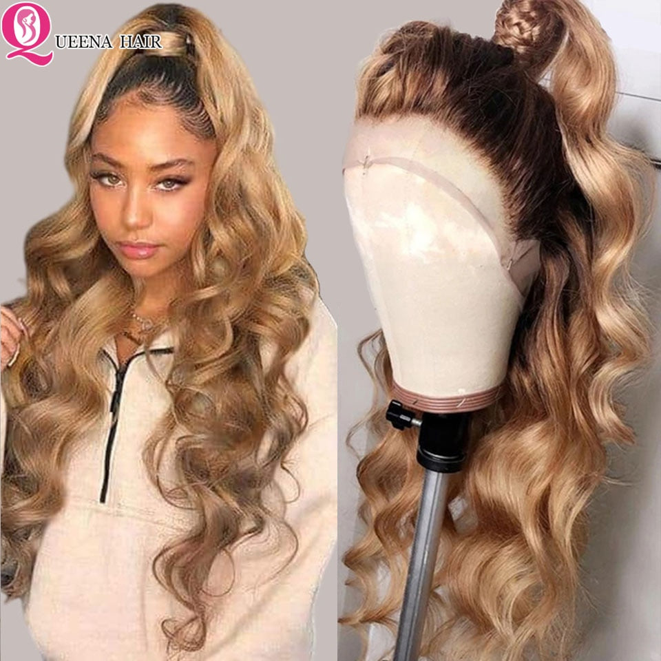 Queena Body Wave Lace Front Wig Brazilian Ombre Colored Human Hair Wigs - your-beauty-matters