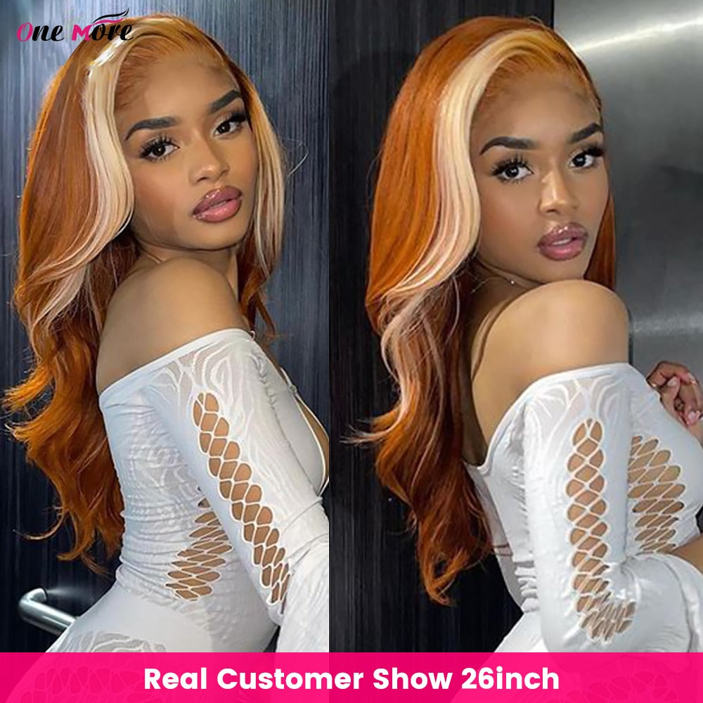 Ginger Blonde 613 Lace Front Wig Skunk Stripe Human Hair Wig Body Wave Wig - your-beauty-matters